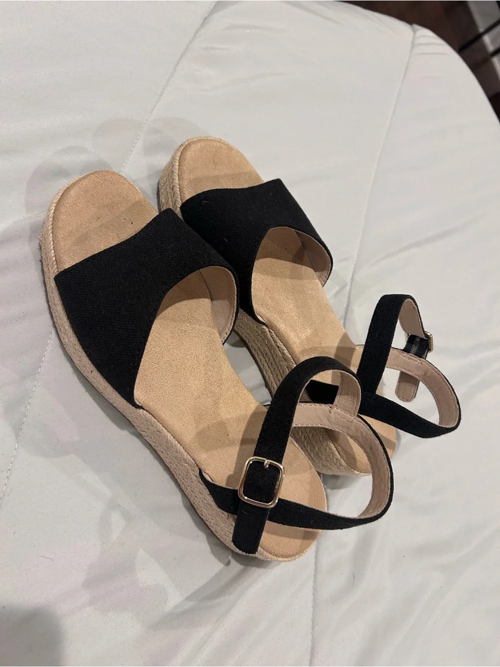 Old Navy Black Ankle-Strap Espadrille Wedge Sandals